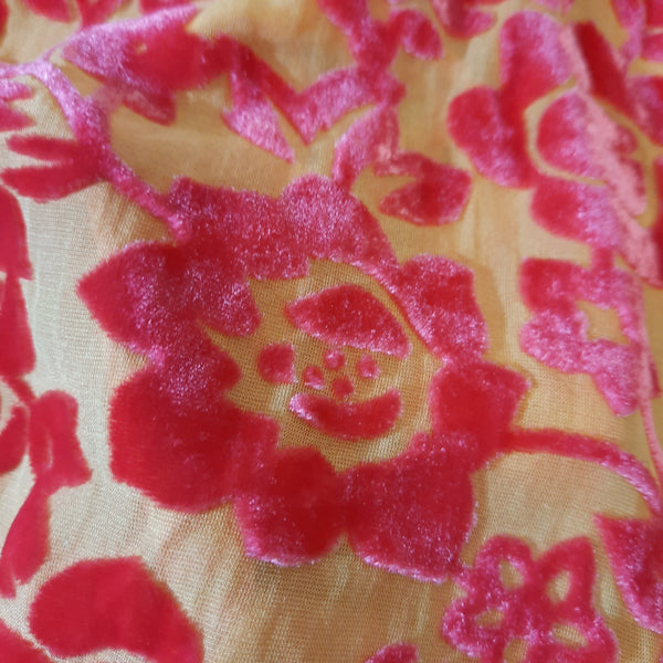 red/peach burnout silk velvet scarf