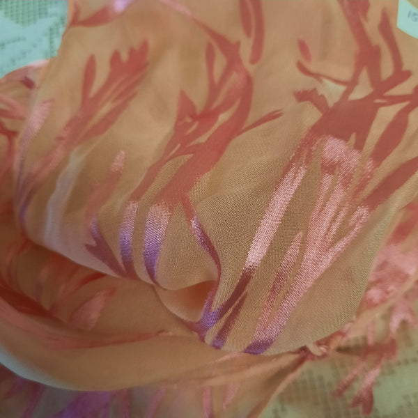 pink/peach devore scarf bamboo pattern