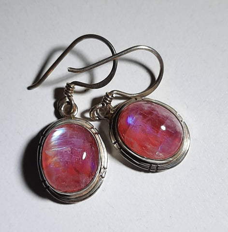 pink rainbow moonstone earrings